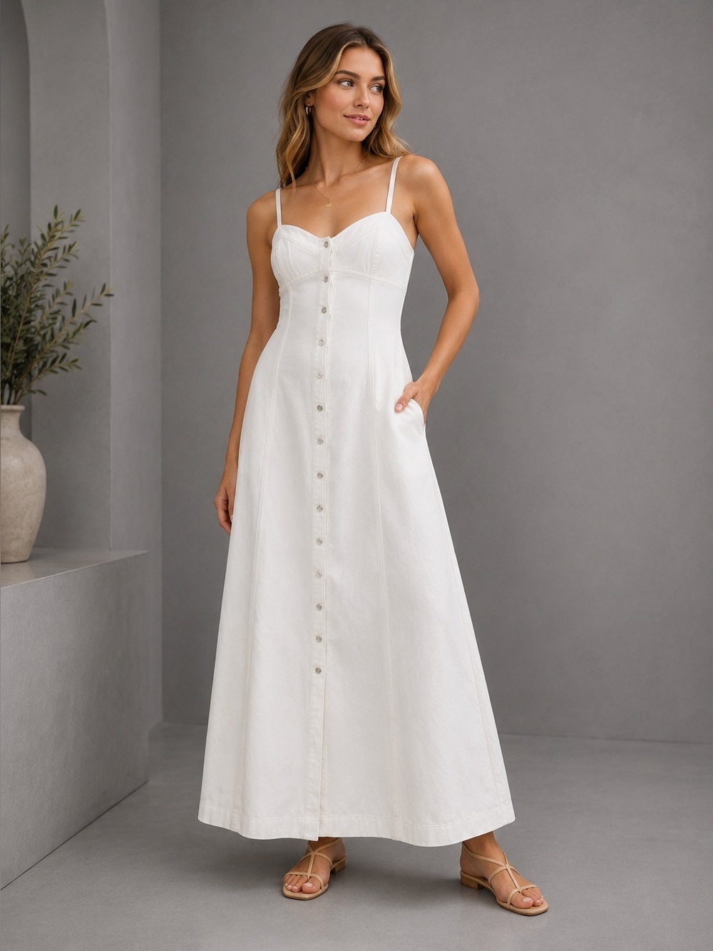 Free People Just Jill Denim Maxi Dress B3012